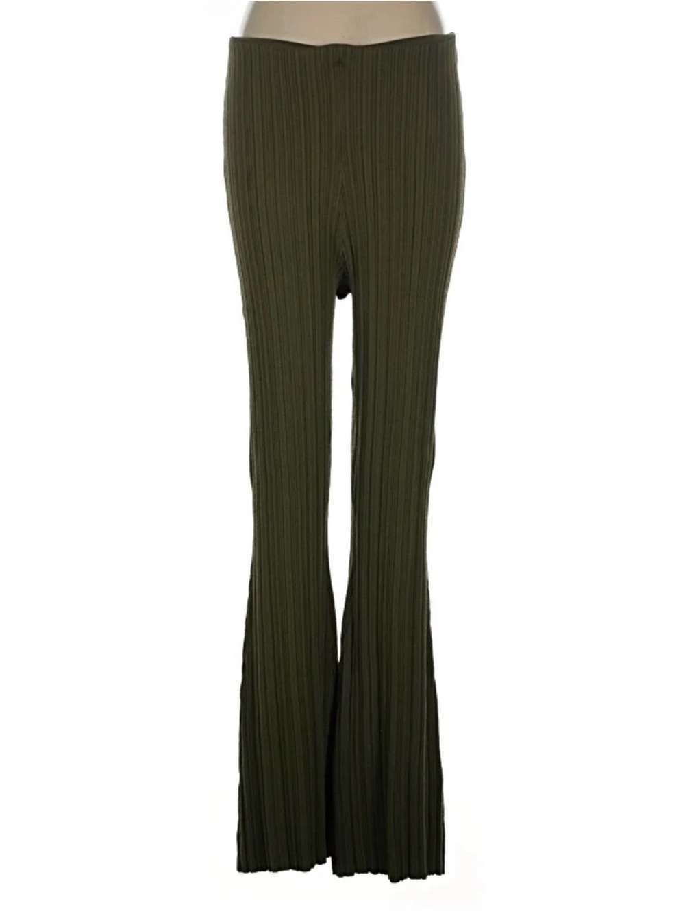H&M Olive Ribbed Flared Knit Pants